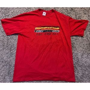 VINTAGE Train Graphic T Shirt Red Single Stitch Made In USA Size XL